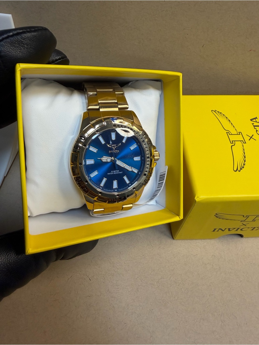 Invicta Gold-Tone Bracelet Watch with Blue Sunray Dial